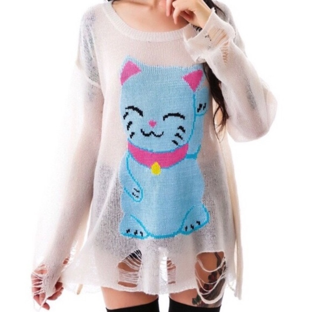 RARE Wildfox Lucky Cat Lennon Sweater 🐱